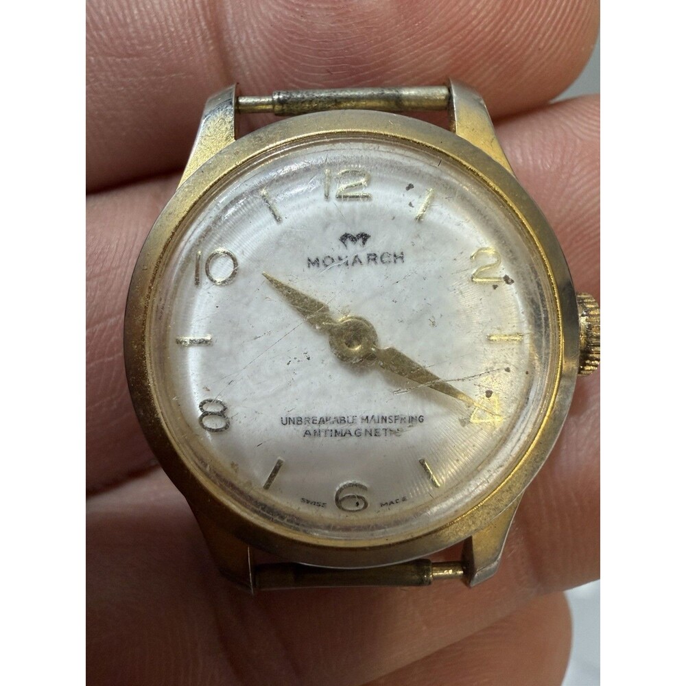 Vintage Monarch Swiss Manual Wind Watch 27.5mm Parts Repair No Band